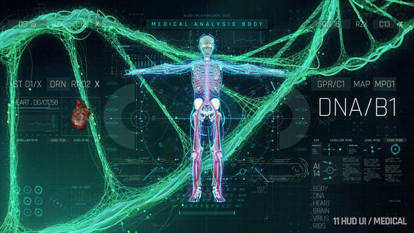 AE模板-高科技医疗DNA细胞全息数字HUD信息界面UI动画
