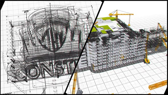 AE模板-线描建筑设计绘图LOGO动画展示开场