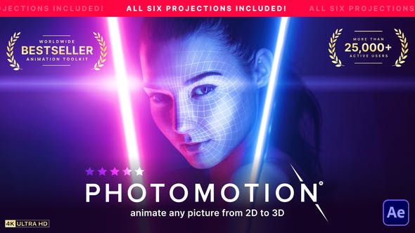 AE模板-Photomotion 3D Photo Animator V10.4照片2D制作3D视差动画效果