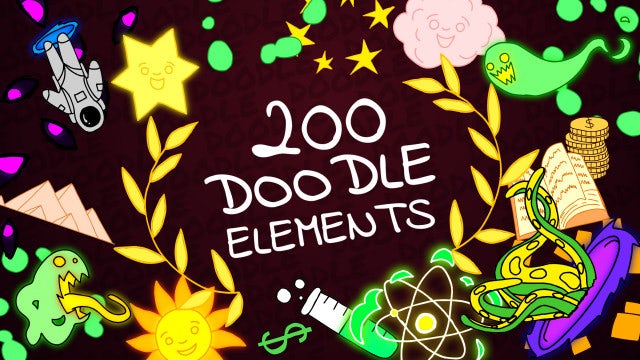 AE模板-200组创意手绘卡通涂鸦元素动画 Doodle Elements