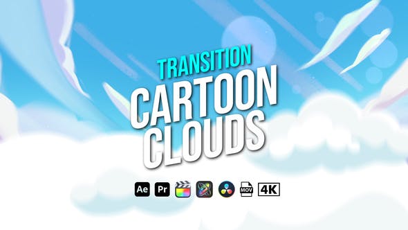 AE模板-可爱卡通MG动画云朵视频遮罩4K转场素材 Transition Cartoon Clouds