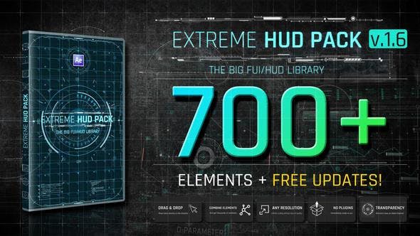 AE模板-700组未来科技信息图形HUD界面坐标箭头方框元素动画包 Extreme HUD Pack