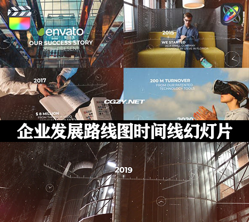 FCPX插件|企业发展路线图时间线幻灯片模板 Cinematic Timeline Slideshow