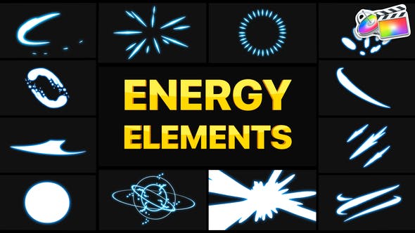 FCPX插件|卡通能量爆炸闪电元素MG转场动画模板 Energy Elements