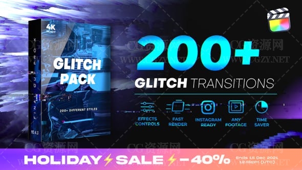 FCPX插件|200多种信号故障干扰转场过渡预设 Glitch Transitions | Final Cut Pro X