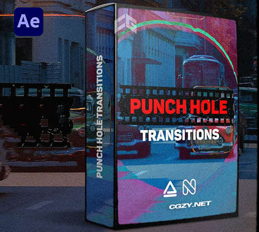 AE脚本|300多种复古胶片叠加摄像机视频无缝转场预设 Punch Hole Transitions Library