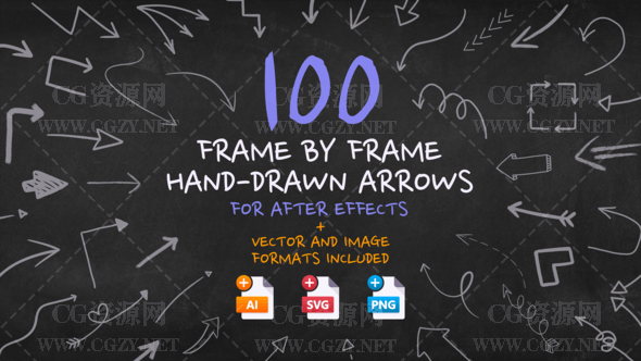 AE/PR模板|100种手绘卡通箭头指示动画模板 Frame By Frame Hand Drawn Arrows