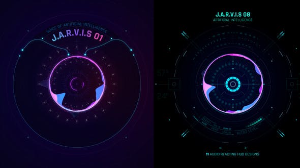 AE模板|11种科技感HUD音频可视化效果动画 HUD Jarvis