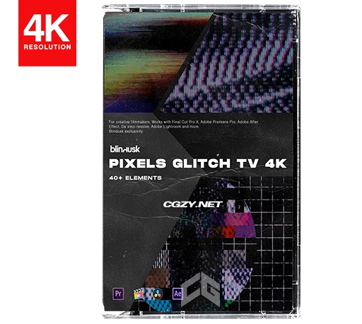 4K视频素材|复古电视像素故障效果素材 含音效 PIXELS GLITCH TV