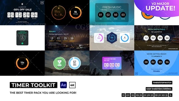 AE模板|20组数字秒表倒数计时器动画模板-Countdown Timer Toolkit V2