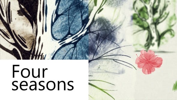 PR模板|四季水墨笔刷相册幻灯片展示 Four Seasons Album Package