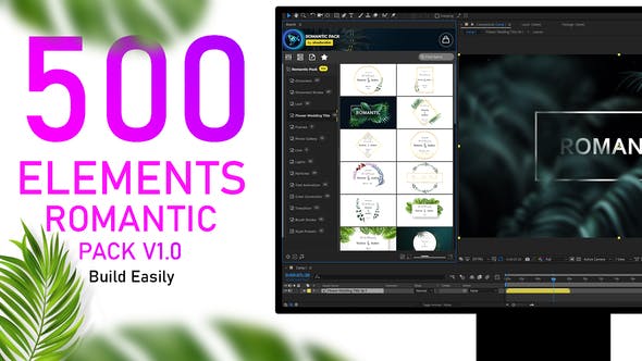 AE脚本|500组浪漫婚礼文字标题边框装饰粒子光效元素转场调色素材包-Romantic Pack V1.0
