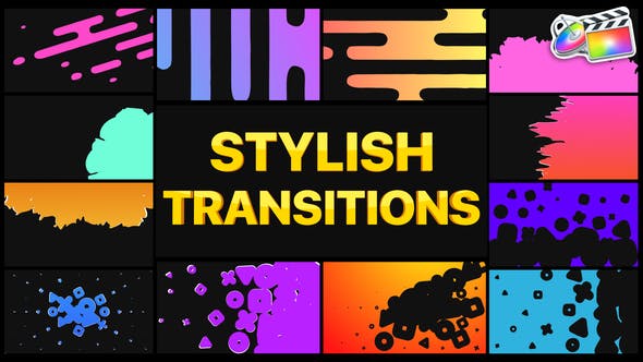 FCPX插件|12组4K卡通彩色炫酷转场过渡模板 Stylish Transitions