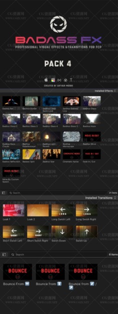 FCPX插件|油管大神酷炫色彩分离棱镜光效分屏效果转场 BadAss FX4 汉化版 支持M1