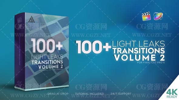 FCPX插件|100种镜头炫光漏光转场过渡预设 4K Light Leaks Transitions Vol 2 | For FCPX