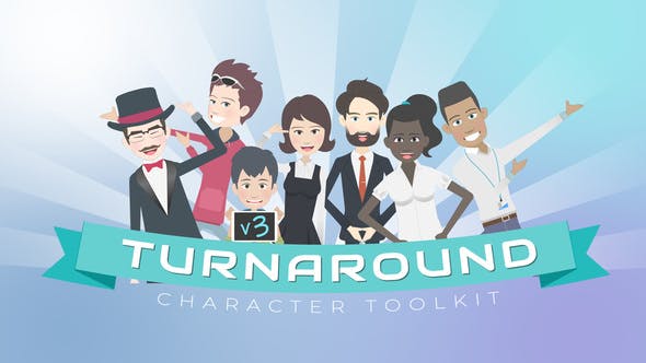 AE模板|360度自由旋转卡通人物角色MG动画工具包 Turnaround Character Toolkit 3