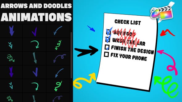 FCPX插件|40种抽象手绘箭头线条涂鸦动画预设 Arrows And Doodles Animations