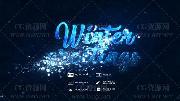 AE模板|唯美雪花粒子文字标题开场动画模板-Snowflakes Titles