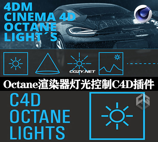 C4D插件|Octane渲染器灯光控制插件 4DM Cinema 4D Octane Lights