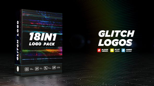 AE模板|18种科技感毛刺故障失真霓虹灯标志片头展示动画 Glitch Logos