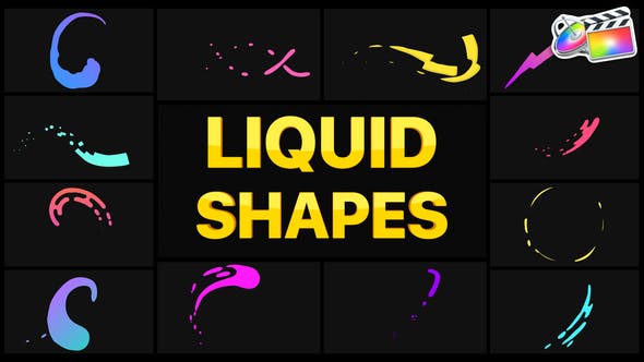 FCPX插件|卡通液体形状飞溅转场动画元素 支持M1 Liquid Shapes